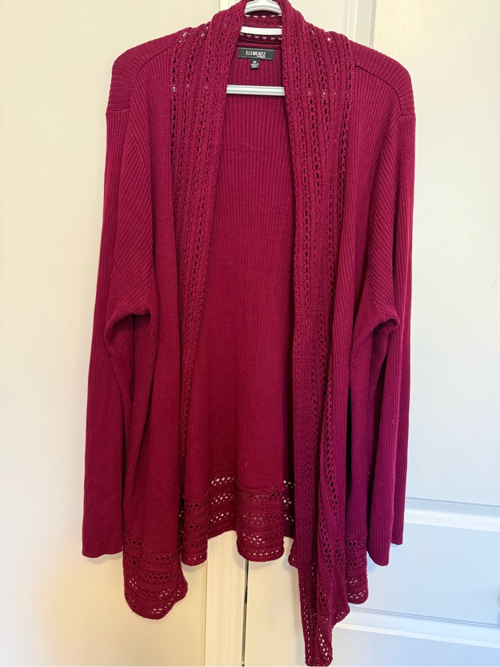 Elementz Open-Front Knit Cardigan in Berry